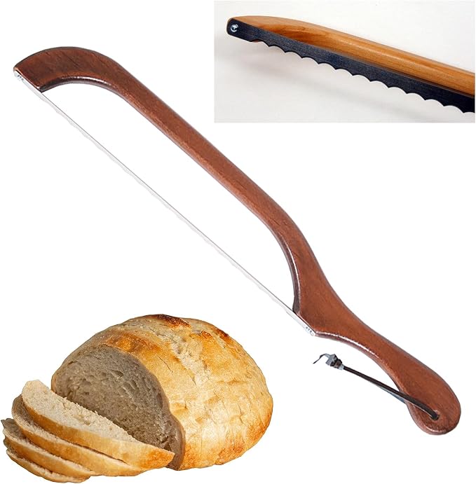 Out of the Woods of Oregon Bread and Bagel Slicer Bow Saw Bread Knife for Home Made Bread - Natural Alder - Choose from RIGHT OR LEFT HANDED (Walnut - Right Handed)