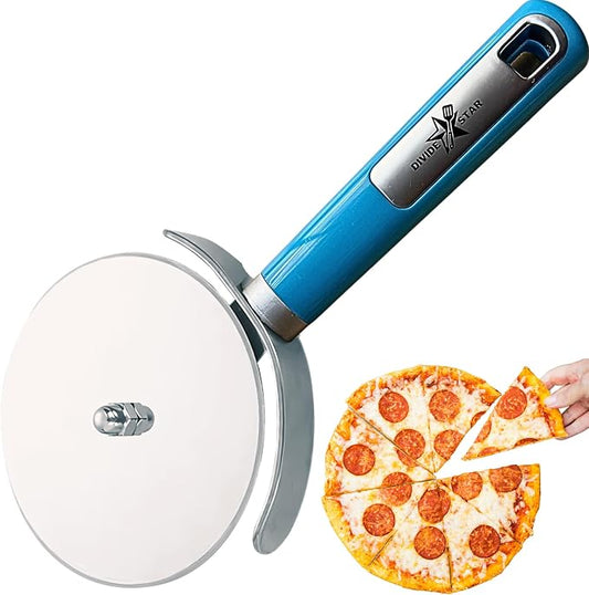 DIVIDESTAR Pizza Cutter Wheel, 4", Blue | Sharp Stainless Steel Blade, Ergonomic Grip, Dishwasher Safe, For Thick Crust, Flatbreads, Dough