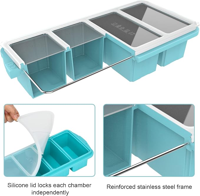 Silicone Freezing Tray with Lid, Large Ice Cube Tray Non-stick Soup Freezer Container with 4 Compartments for Storing and Freezing Soups, Broths, Sauces and Liquid Diets, Oven and Dishwasher Safe…