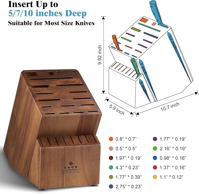 ENOKING Knife Block without Knives, Large Knife Holder- 25 Slots Acacia Wood Universal Knife Block, Butcher Block Countertop for Knife Storage Organizer