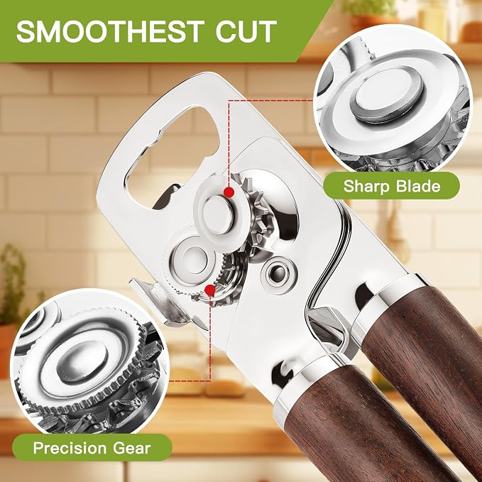 KULUNER Jar & Bottle Opener with Solid Walnut Wood Handle, Large Easy-Turn Knob, Manual Handheld Design for Arthritis & Weak Hands, Non-Slip Grip Kitchen Tool (Natural Walnut)