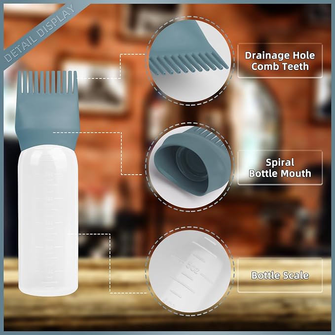 Root Comb Applicator Bottle 6 Ounce, 4 Pack Hair Oil Applicator Bottle, Hair Dye Bottle Applicator Tools with Hair Oil Dispenser Root Comb Brush for Scalp Hair Oiling Applicator - Green