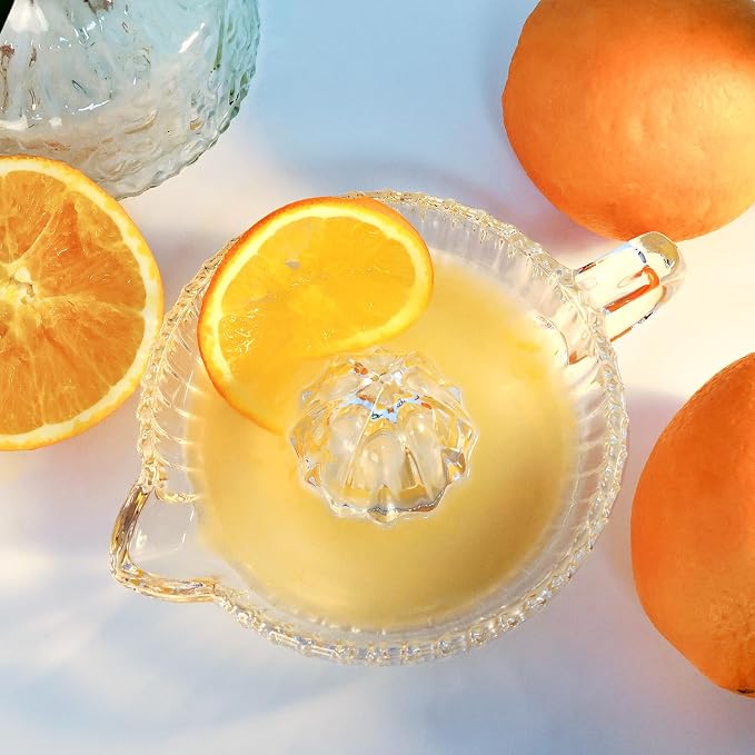 Manual Glass Lemon Squeezer Citrus Juicer for Fresh Juice Cooking Cocktails | Orange Lime Juicer Heavyweight Glass With Handle And Pour Spout, Dishwasher Safe