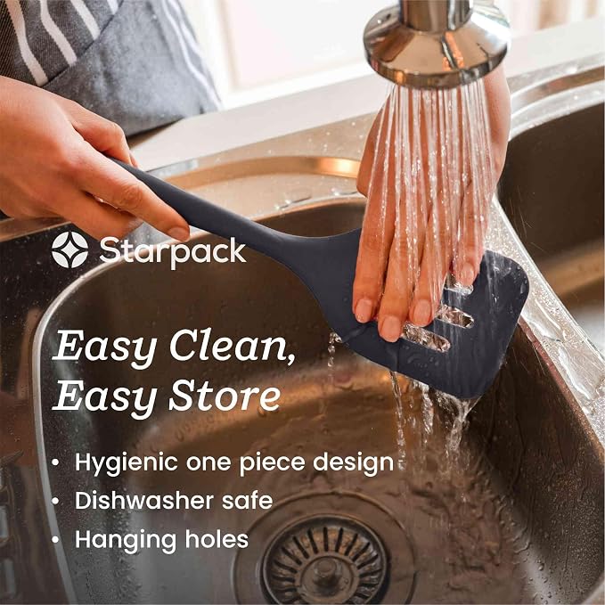Starpack 'Let it Drain' XL Silicone Slotted Spoon(13.5 Inches) - Large Slotted Spoon for Cooking Heat Resistant to 600°F - Silicone Slotted Serving Spoons, Non Stick Slotted Cooking Spoon