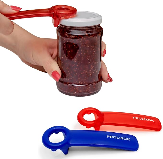 Jar Opener for Seniors with Arthritis, Plastic Jar Lid Opener for Weak Hands, Jar Opener Tool 5.5 inch – Blue & Red