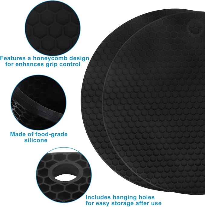 Silicone Trivet Mat, 6Pcs, Black | Non Slip, Heat Resistant, Extra Thick, Large, Multipurpose