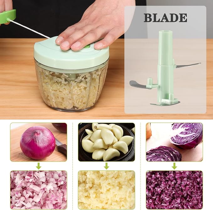 Cambom Manual Food Chopper Vegetable Cutter, Hand String Vegetable Chopper Onions Cutter for Vegetable Fruits Nuts BPA Free Food Safe Material, 650ml Green