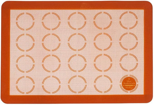 Mrs. Anderson’s Baking Macaron Mat, Oven Safe Silicone Reusable Baking Mat, For Cookies And Pastries, Fits Half-Size Pans