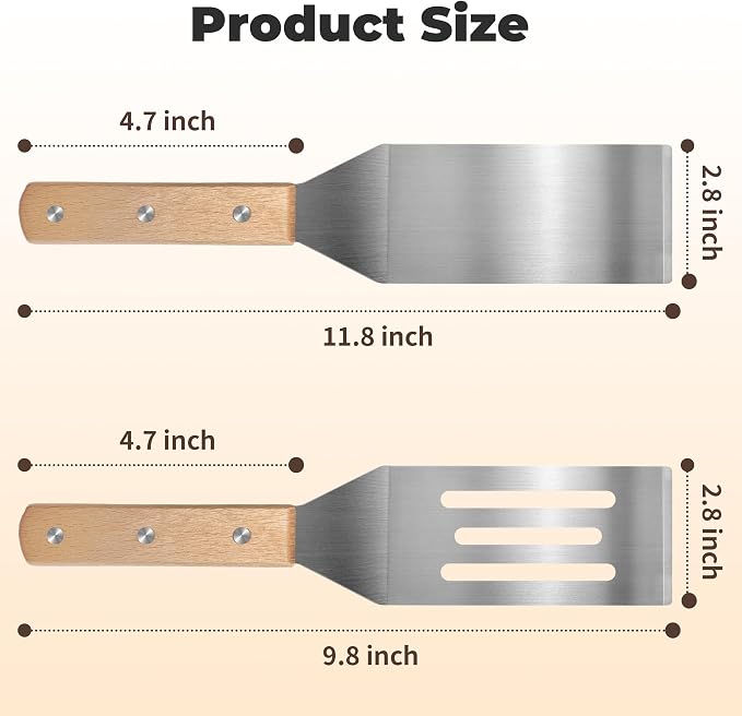 4Pcs Stainless Steel Metal Spatula Set, Flat Spatula Pancake Flipper Burger Fish Turner Griddle Scraper Long Wide Spatula for Cast Iron Griddle BBQ Grill Spatulas Flat Top Accessories