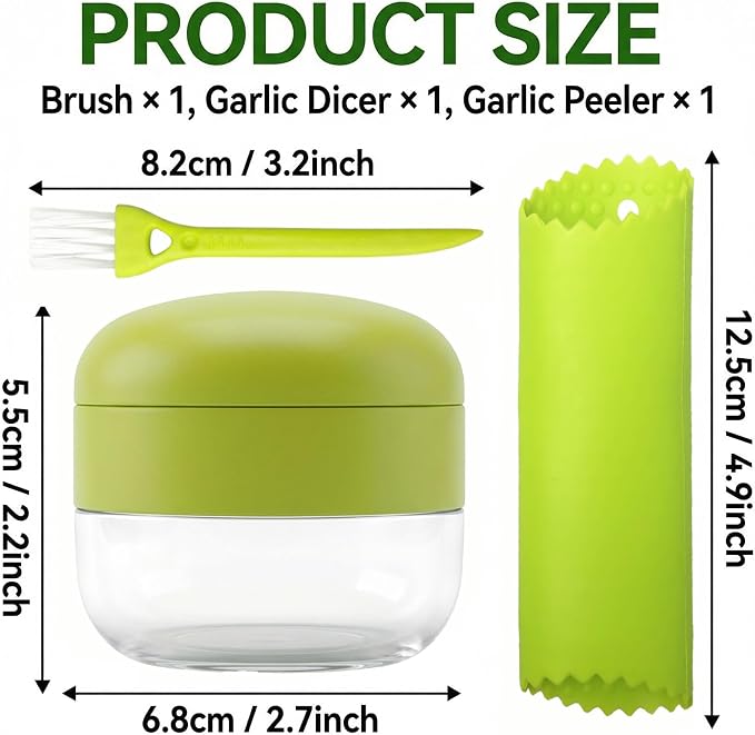3-in-1 Garlic Press Set, Stainless Steel Garlic Mincer with Silicone Peeler and Brush, Efficient Garlic Crusher Chopper for Kitchen, Ginger, Vegetables (Green)
