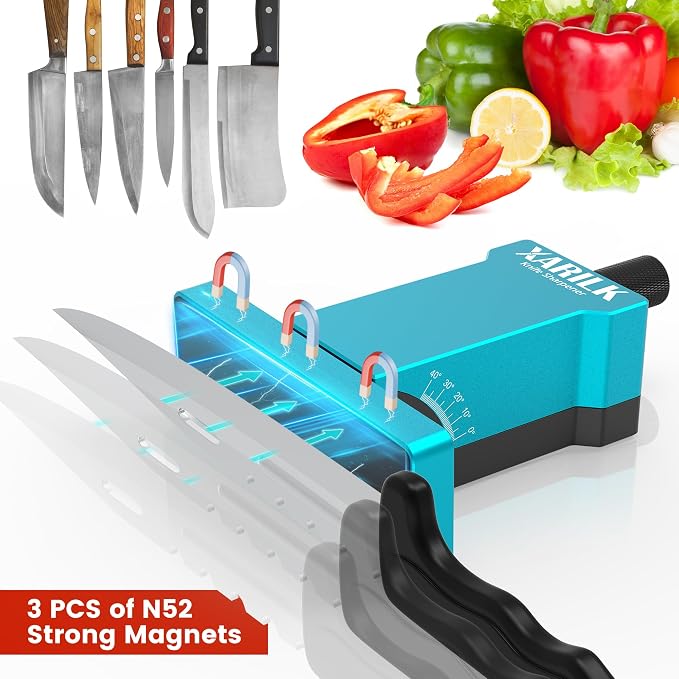 Adjustable Rolling Knife Sharpener Kit – 10°-40° Adjustable Angles, Removable Diamond Plates (320# 800# 2000#), Portable Design – Premium Kitchen Knife Sharpening Tool