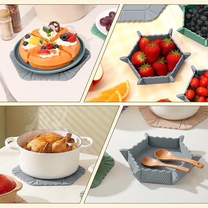 Magnetic Silicone Trivet & Pot Holder, Kitchen Heat Resistant Mat | Trivets for Hot Dishes, Hot Pots & Pans, Non-Slip Hot Pads for Countertops & Dining Table & Oven, Jar Opener & Spoon Rest