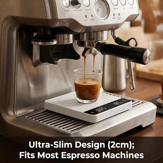 Partyreal Digital Kitchen Coffee Scale，Slim Scale with Tare, g/oz/ml Units, Backlit Display, USB-C Rechargeable (Cable Included) + AAA Backup Power White