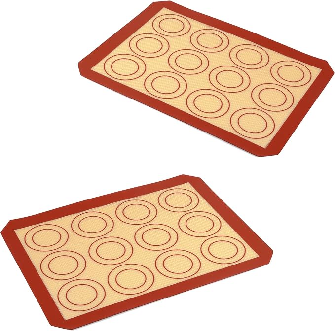 P&P CHEF 9.7 Inch Silicone Baking Mat, 2Pcs Non-stick Silicone Oven Mats | Reusable Baking Supplies for Macaroon Pastry Bread Dough Cookie Pizza, Good for Roasting Kneading, Fit Well with Sheet Pan
