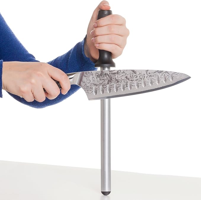 Ergo Chef Pro Series Diamond Knife Sharpening Steel Rod 10-Inch, Professional Kitchen Knife Blade Sharpener, Knife and Scissor Honer, Ergonomic Handle