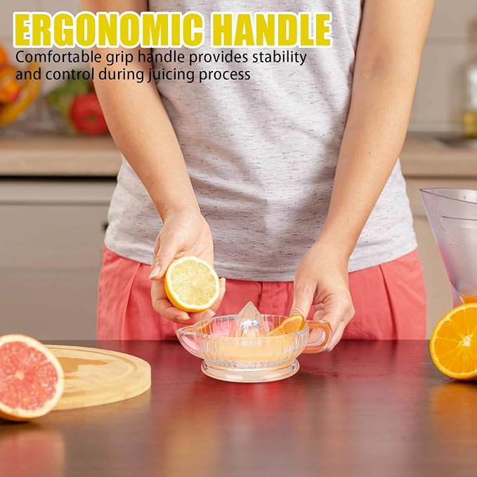 Manual Glass Lemon Squeezer Citrus Juicer for Fresh Juice Cooking Cocktails | Orange Lime Juicer Heavyweight Glass With Handle And Pour Spout, Dishwasher Safe