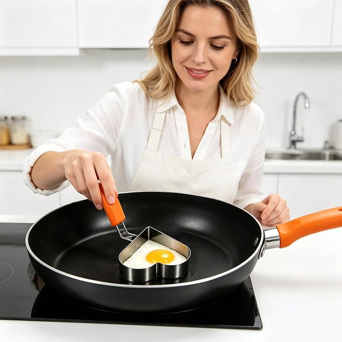 8 Pcs Nonstick Stainless Steel Egg Rings,Multi-Shape Egg Cooking Molds with Silicone Handle,Oil Brush & Egg Separator,Kitchen Griddle Accessories for Frying Eggs,Omelets,Pancakes,Muffins