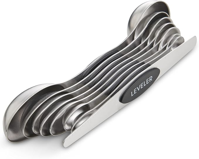 Mrs. Anderson’s Baking Dual-Sided Magnetic Measuring Spoons and Leveler, Heavyweight Stainless Steel, 8-Piece Set