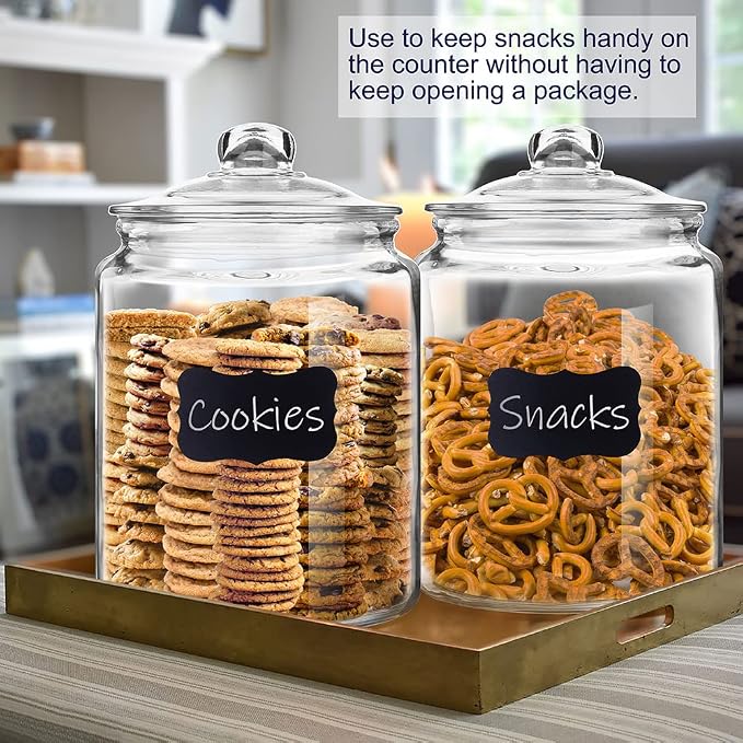1.5 Gallon Glass Canisters with Airtight Lids, 2 Pack Flour & Cookie Jars | 5.9" Wide Mouth, Heavy Duty Glass Jar, Kitchen & Pantry Storage Containers for Cookie, Flour, Sugar, Rice, Pasta, Beans