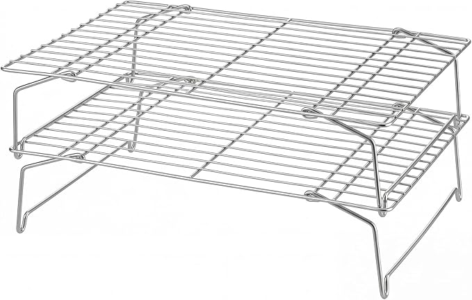 P&P CHEF Cooling Rack Set of 2, 2-Tier 16.5" x 11.4" Stackable Rack, Silver | Stainless Steel Stackable Wire Cooling Racks for Baking Cooking Roasting, Collapsible & Heavy Duty, Oven Safe & Easy Clean
