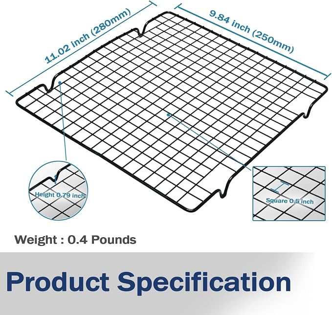 2 Pack Cooling Rack for Baking Cooking, 11" x 10" Squares Wire Racks | Small, Squares Grids, Oven Safe Cookie Cooling Rack, Roasting, Grilling, Drying