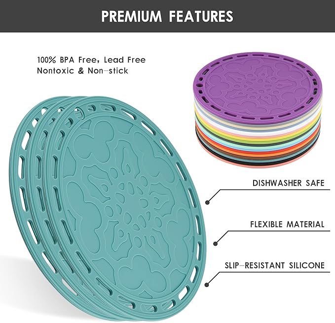 Silicone Trivet Mat - Big Round Silicon Coaster for Hot Dishes and Pots, Countertops, Tables, Pot Holders, Spoon Rest Place Mats - Set of 3 - Pink