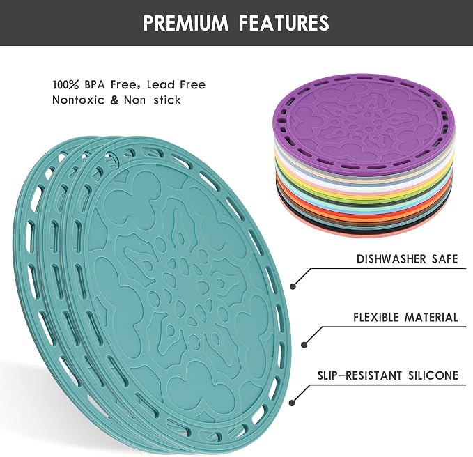 Silicone Trivet Mat Big Round Silicone Hot Pads and Trivets for Dishes and Pots, Countertops, Tables, Pot Holders, Spoon Rest Small Place Mats Set of 3 Color Purple