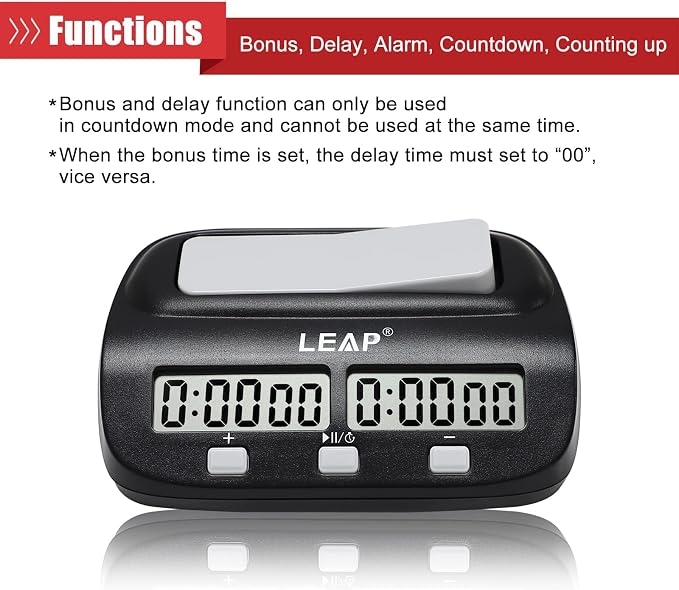 LEAP Chess Clock Digital Chess Timer Professional for Board Games Players Count Up/Down Timer with Alarm Function Black (Official Store)