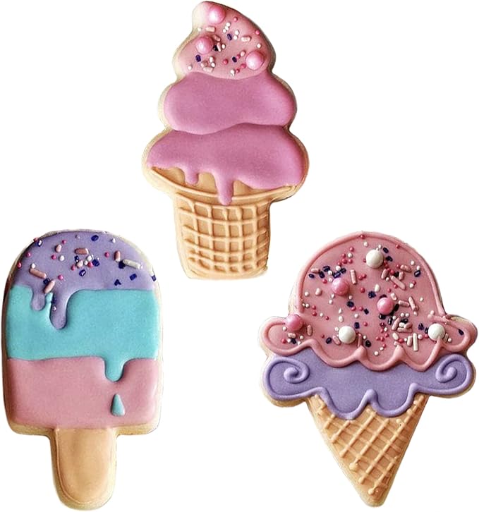 Ann Clark Ice Cream Cookie Cutters 3-Pc. Set Made in USA, Popsicle, Ice Cream Cone, Soft Serve Swirl Cone