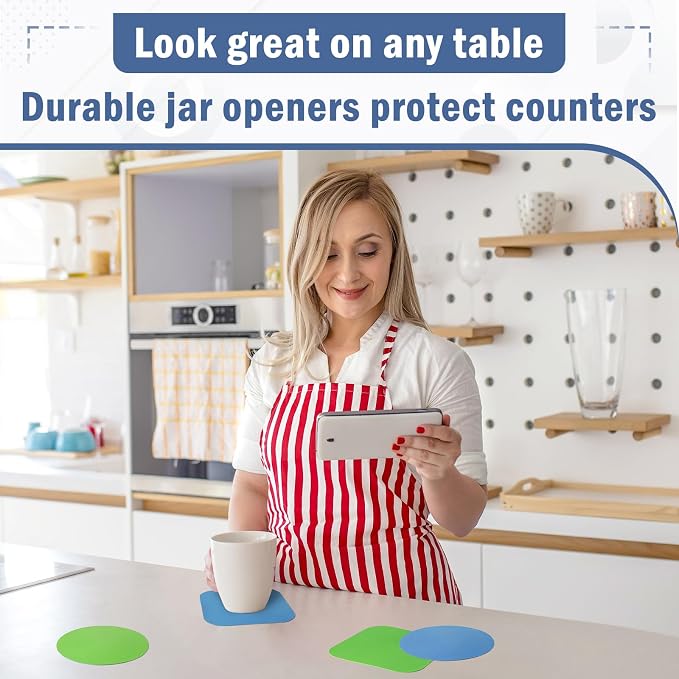 Aixoom Rubber Jar Opener Pads Set of 4, Non-Slip Gripper Pads for Jars | Two Shapes for More Uses, For Seniors & Weak Hands, Heat-Resistant Trivet, Kitchen Coaster & Jar Lid Grip (Circle and Square)