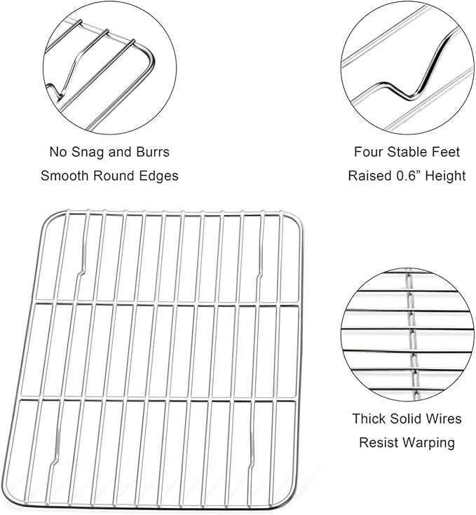 E-far Small Baking Rack Set of 2, Stainless Steel Metal Roasting Cooking Racks, Size – 8.6"x6.2", Non Toxic & Rust Free, Fit for Small Toaster Oven, Dishwasher Safe