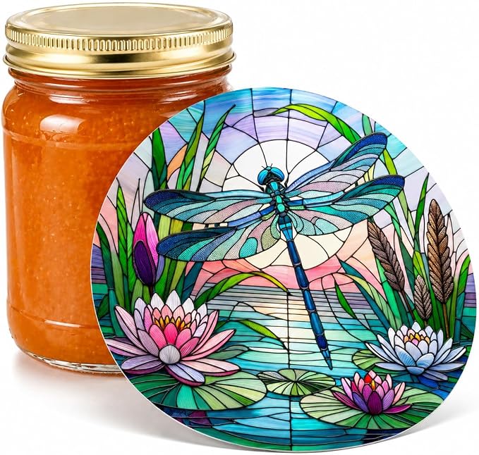 Andreas Silicone Jar Opener, Stained Glass Dragonfly – 6.25" Non-Slip Lid Gripper & Garlic Peeler, Food and Dishwasher Safe, Multi-Use, Durable Silicone & Fabric, Made in the USA, JO-620