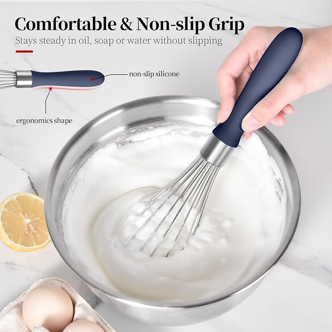 18/8 Stainless Steel Cooking Balloon Whisk (Medium, Midnight Blue) | Heavy Duty Metal Kitchen Wire Whisker Wisking Tool Egg Beater Hand Mixer for Mixing Baking Beating Stirring Sauce Flour