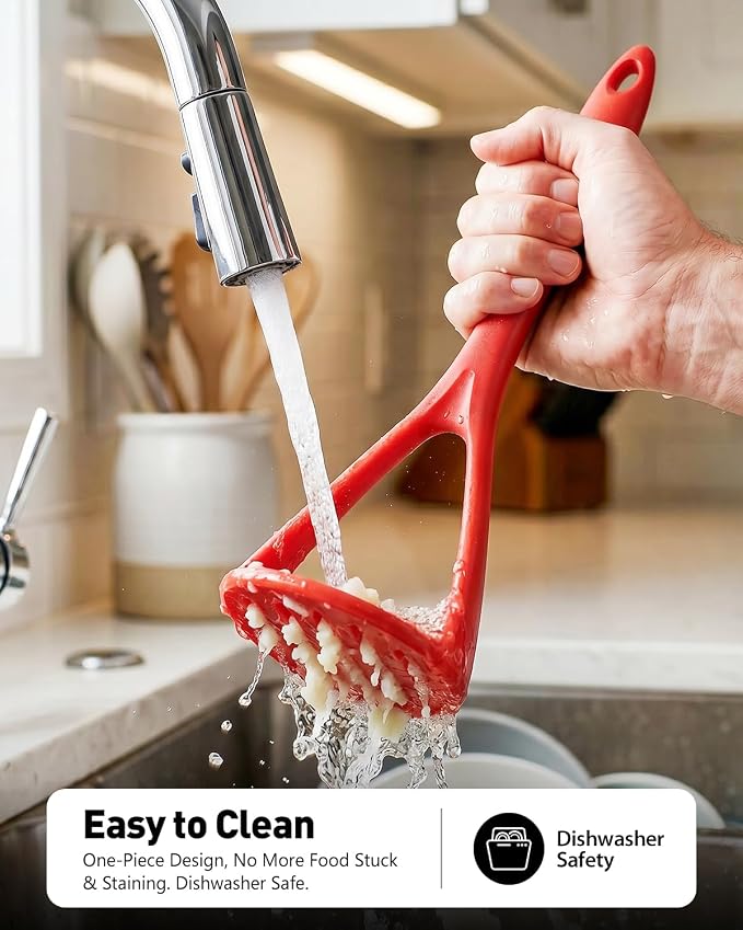 2-Pack Silicone Potato Masher - Heavy Duty, Non-Scratch, Dishwasher Safe | Mashing potatoes, avocado, baby food. Heat-safe 450°F. Soft-grip, BPA-free, seamless. Gentle on pans.