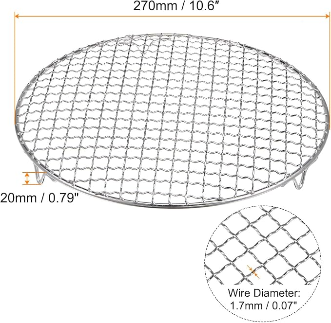 HARFINGTON Round Cooking Rack 10.6-inch 201 Stainless Steel Cross Wire Barbecue Grill Net with 20mm Legs for Cooking Baking Steaming BBQ