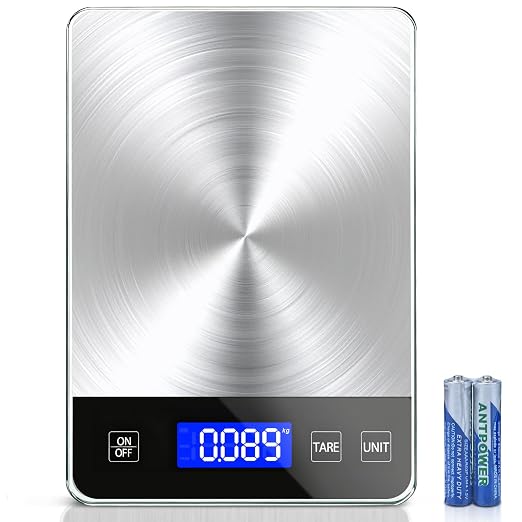 Food Kitchen Scale, 33lb Food Scale Precisely Measures Grams and Ounces for Baking and Cooking, 304 Stainless Steel Kitchen Scale for Food with LCD Display, Batteries Included