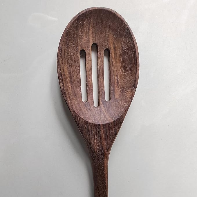 14" Walnut Wood Slotted Spoon,Rustic, Natural Authentic Walnut Wood Classic Style for Kitchens, Tables, More Functional for Stirring Sauces, Black walnut Wooden Utensils for Cooking