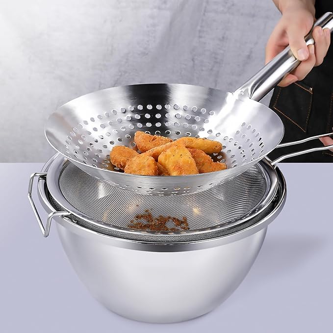 UPKOCH Stainless Steel Skimmer Spoon 16.92 Inch Fine Mesh Cooking Strainer with Handle for Frying Hot Pot Vegetables Meat Wonton Kitchen Gadget