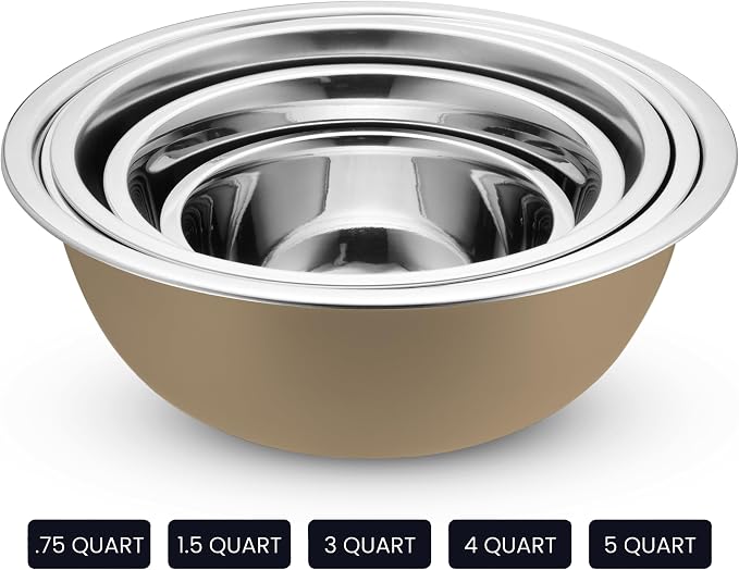 10-Piece Stainless Steel Mixing Bowl Set with Lids for Food Prep & Storage | WHYSKO Mixing Bowls with Lids Set - .75, 1, 1.5, 3 & 5 Quart Kitchen Bowls, Rustproof Metal Nesting Bowls, Dishwasher Safe
