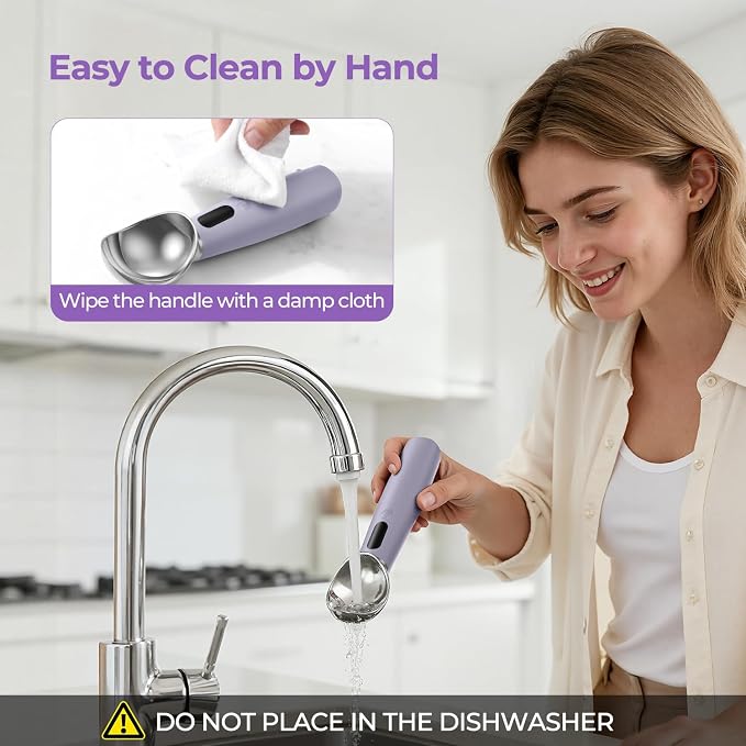Heated Ice Cream Scoop Rechargeable, 3-Speed Electric Warming Ice Cream Scooper with LED Display, Heats to 160°F for Hard Ice Cream and More, Easy for Seniors & Kids, IP67 Waterproof, Easy to Clean