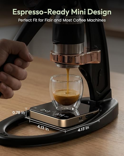 Maestri House S2 Espresso Coffee Scale with Timer 0.1g Precision Shot Scale | USB-C Rechargeable, Dual Timing Modes, 2kg/0.1g Digital Scale with Borosilicate Glass Top for Espresso and Pour-Over Brewing