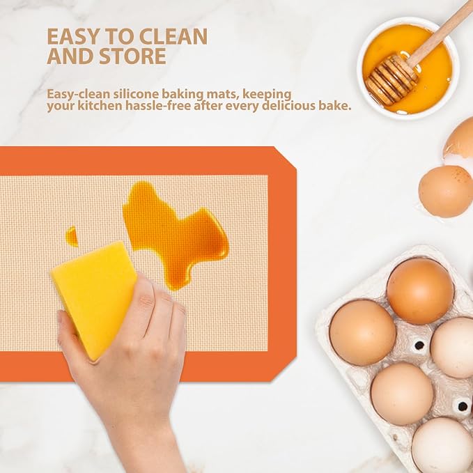 Silicone Baking Mat, Reusable Silicone Oven Baking Sheet | Pack of 3, 2 Half & 1 Quarter Sheet, Heat Resistant, Nonstick Food Safe Baking Mat, for Cookie, Bread, Pastry (Orange)