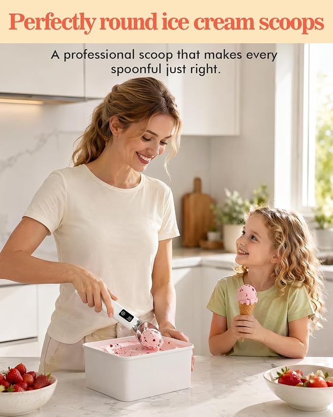 Heated Ice Cream Scoop Rechargeable, Electric Warming Ice Cream Scooper with LED Display, 5000mAh Battery, Food-Grade Metal, Easy Scoop for Hard Ice Cream, Gelato & Frozen Desserts