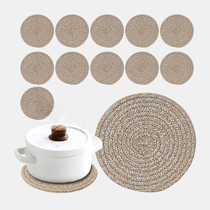 Pot Holders Trivets Set,Potholders for Kitchens, 100% Pure Cotton Thread Weave Trivets for Hot Dishes/Pot/Bowl/Teapot/Hot Pot Holders (20 cm, 12 Pack)