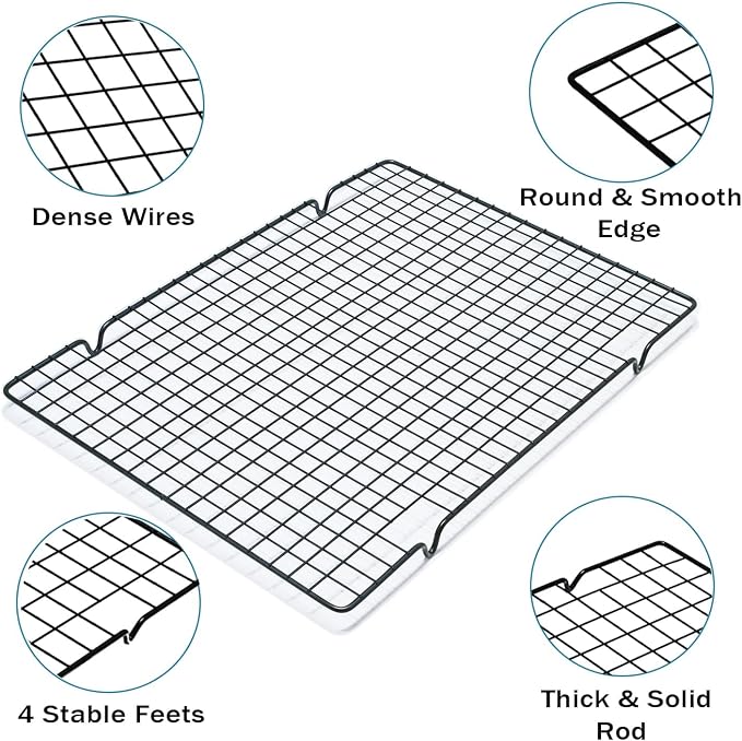 2 Pack Cooling Rack for Baking Cooking, 16" x 10" Squares Wire Racks | Small, Squares Grids, Oven Safe Cookie Cooling Rack, Roasting, Grilling, Drying
