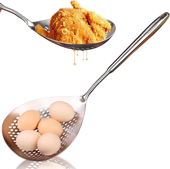 MARTE Skimmer Slotted Spoon -17in 304 Stainless Steel Pasta Spider Strainer Skimmer Ladle Spoon for Cooking and Frying - Kitchen Large Metal Scoop Colander Strainer Spoon with Heat Resistant Handle
