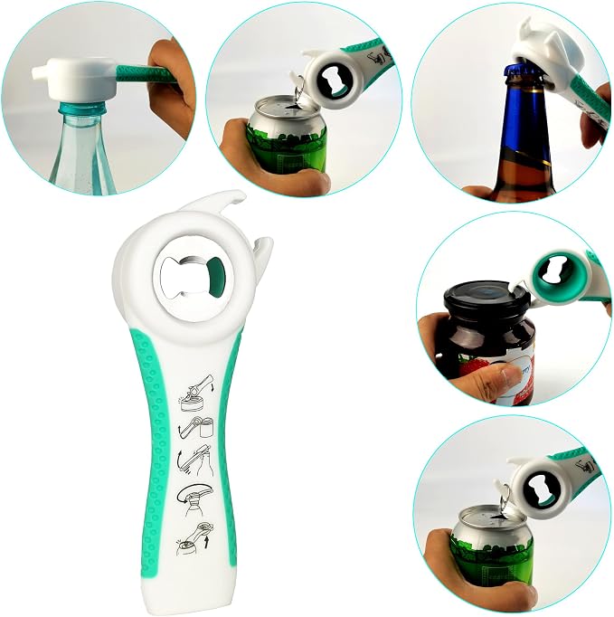 Jar Opener for Weak Hands, 5 in 1 Bottle Opener for Seniors with arthritis | Multifunctional Adjustable Lid Opener with Non-Slip Rubber Gripper Pad – Effortlessly Opens Jars, Bottles & Pop-Top Cans