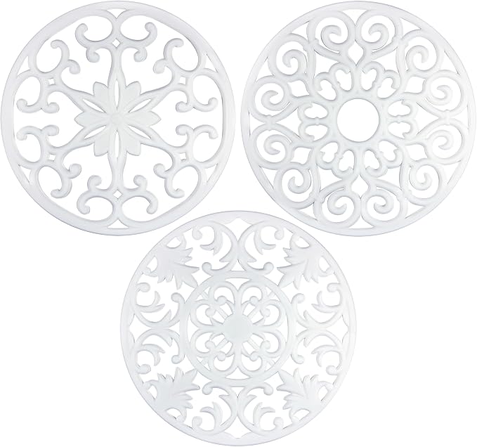 GASARE, Extra Large, Thick, 10" Silicone Trivets for Hot Dishes, Pots, and Pans, Hot Pads for Countertops, Flexible, Dishwasher Safe, 10 x ¼ Inches, Set of 3, White