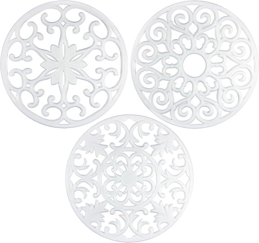 GASARE, Extra Large, Thick, 10" Silicone Trivets for Hot Dishes, Pots, and Pans, Hot Pads for Countertops, Flexible, Dishwasher Safe, 10 x ¼ Inches, Set of 3, White