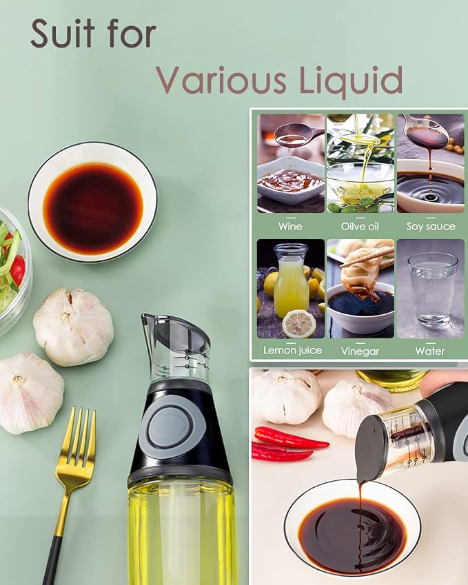 Oil Dispenser Bottle with Measuring Scale, 8.5oz | Measuring Scale Pump, Clear Glass, Olive Oil Dispenser Oil Sprayer, Refillable Oil and Vinegar Dispenser